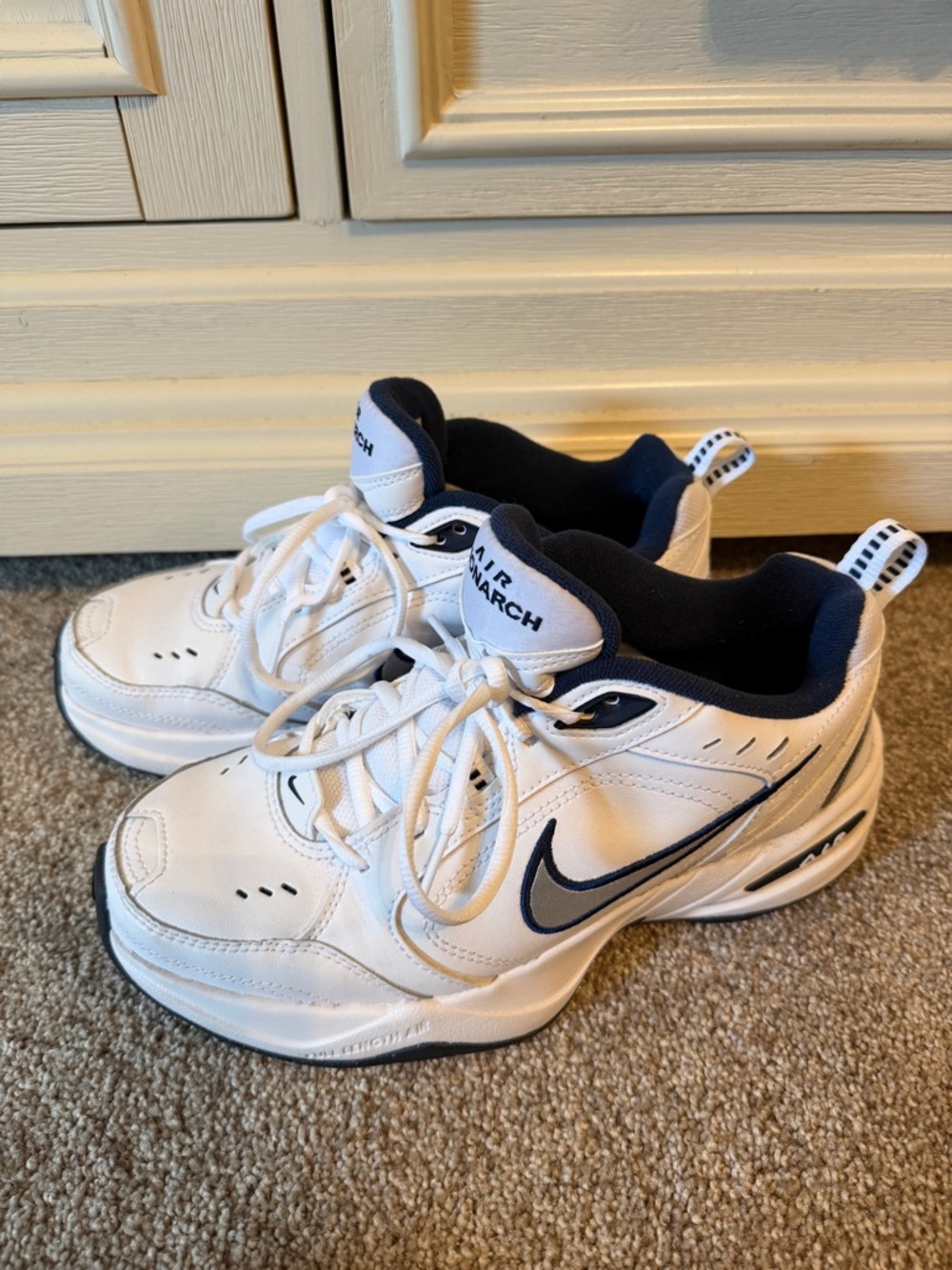 Nike Air Monarch White/Navy Running Shoes